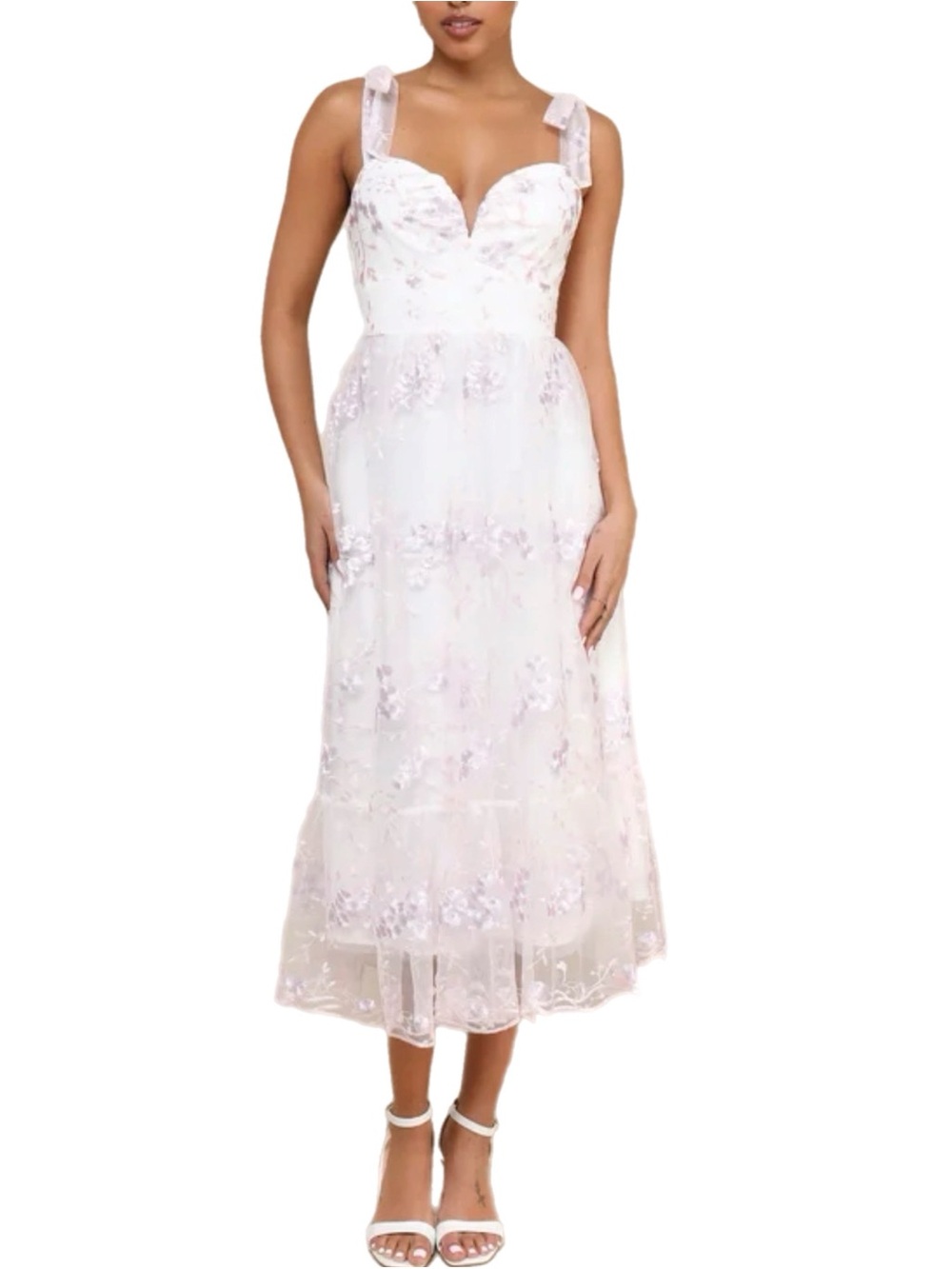 NWT Lulu’s $78 MSRP Distinctly Sweet Ivory/White Blush Floral Embroidered Midi